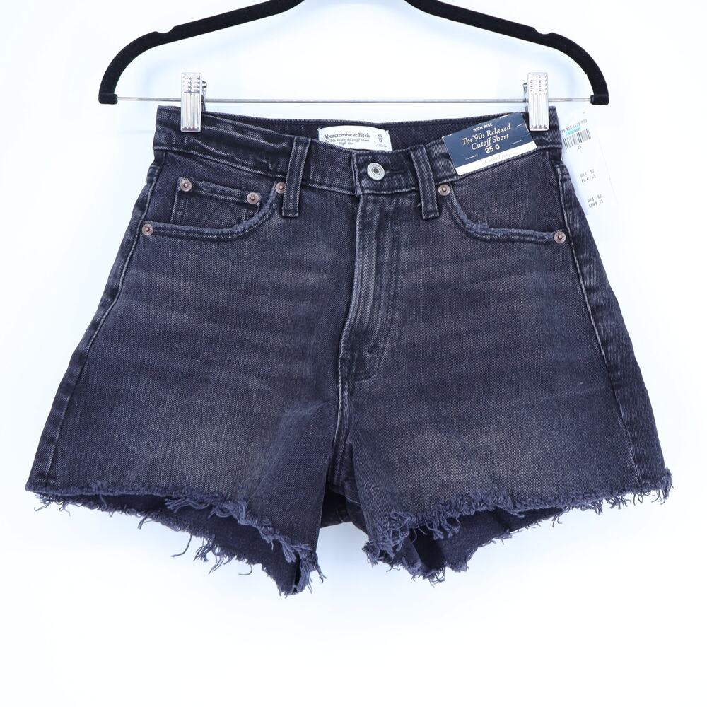 ABERCROMBIE & FITCH 90's High Rise Shorts Cut Off Denim Black Wash Women's 25/0